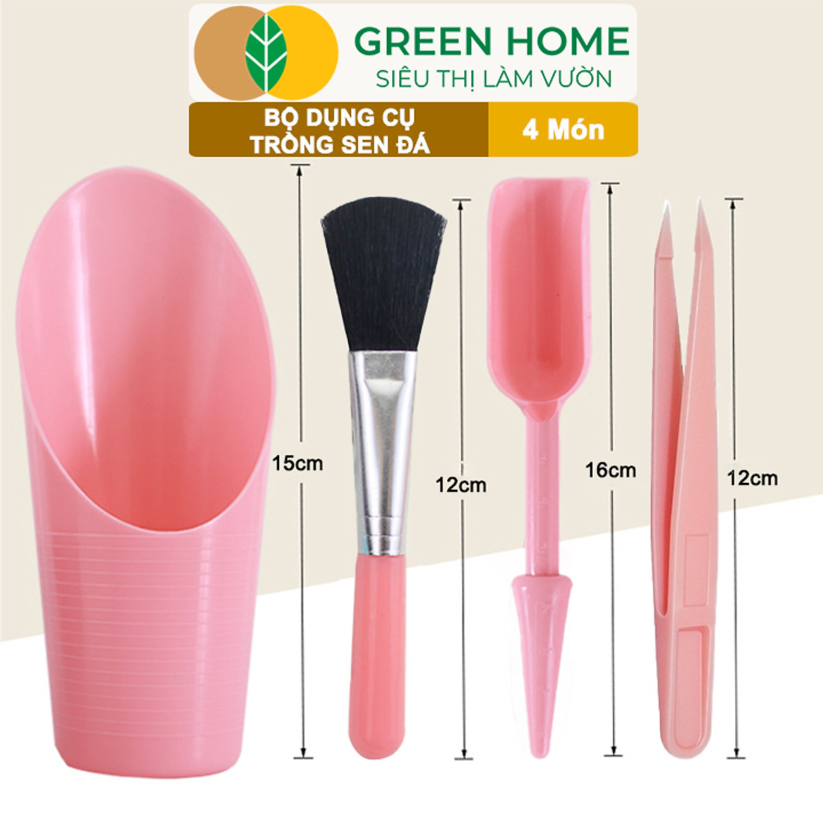 Dụng Cụ Làm Vườn GreenHome, Mini 4 Món, Chuyên Trồng Sen Đá, Xương Rồng, Tiểu Cảnh Mini, Màu Ngẫu Nhiên