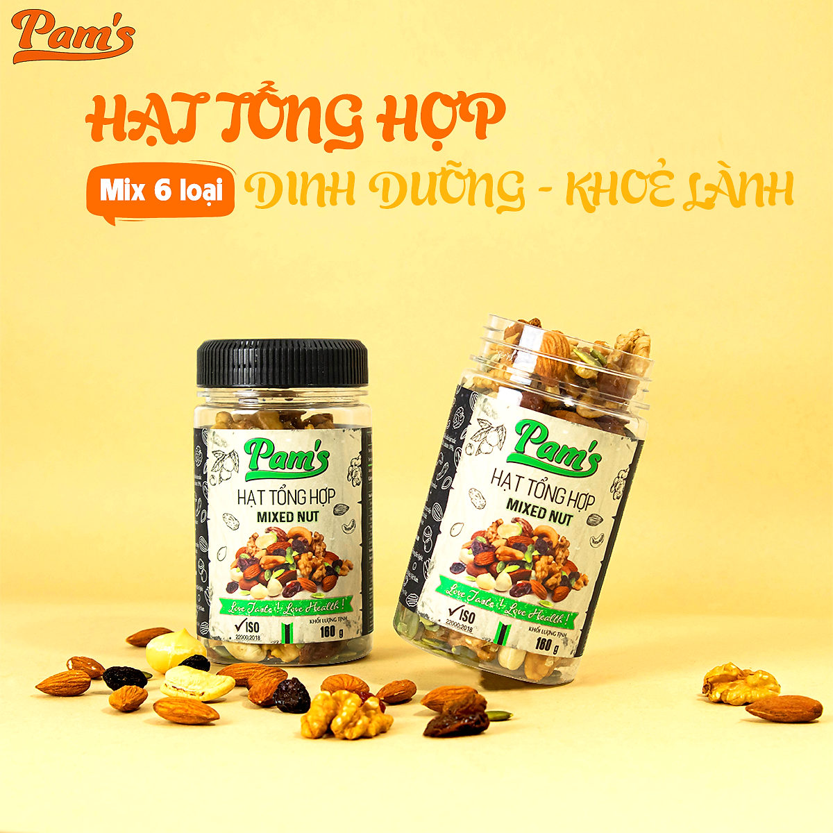 Hạt Dinh Dưỡng Tổng Hợp Mix 6 Loại Macca, Hạnh Nhân, Hạt Điều, Nhân Hạt Óc Chó, Hạt Bí, Nho Úc Pams