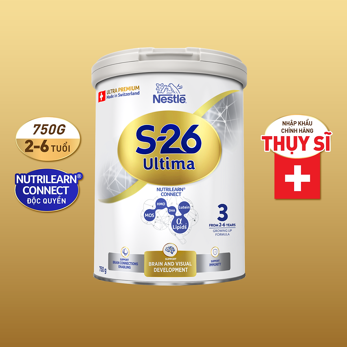Sữa Bột Nestlé S-26 ULTIMA 3 (S26) 750G tăng tốc độ kết nối não bộ 2,5 lần với NUTRILEARN CONNECT