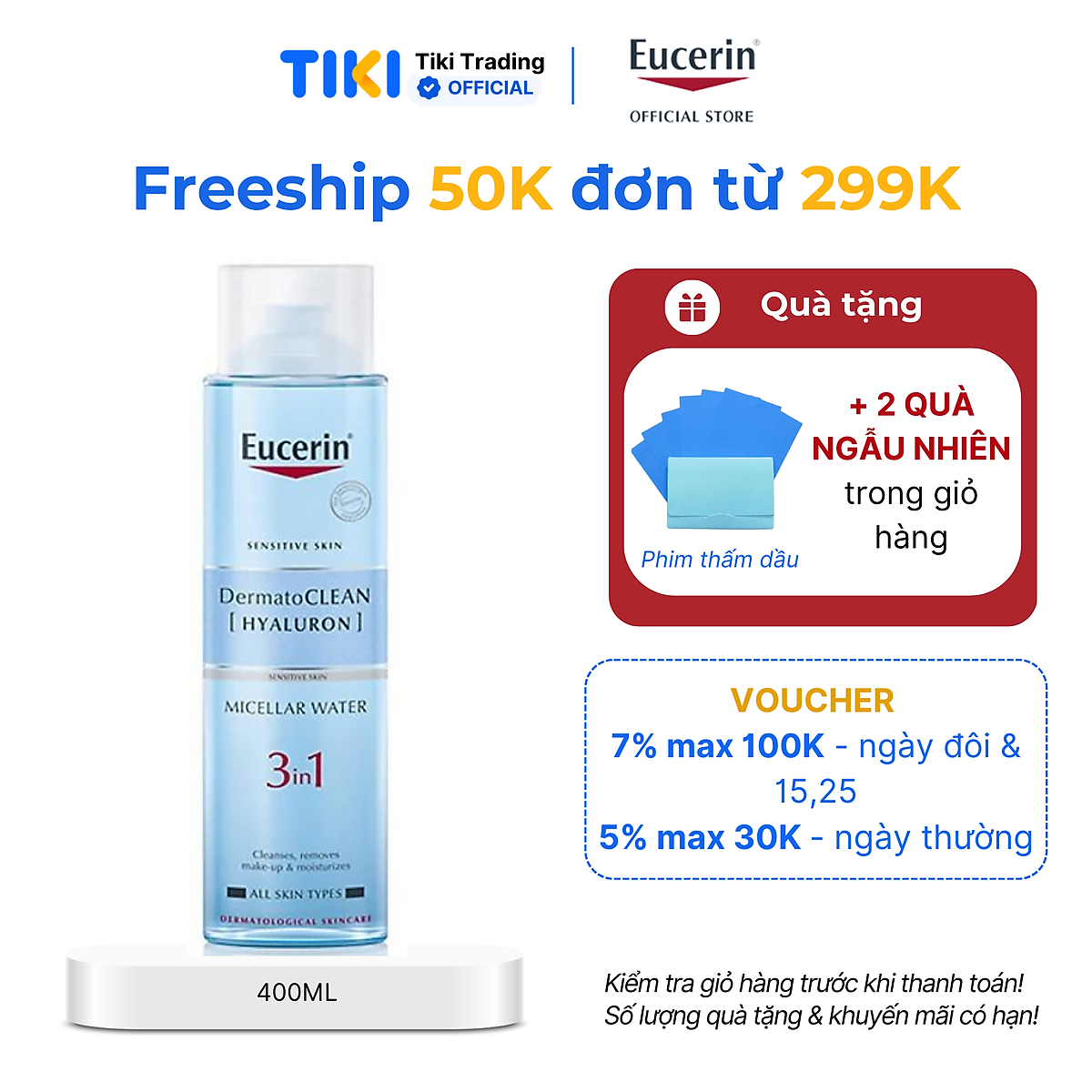 Nước tẩy trang dịu nhẹ cho da nhạy cảm Eucerin DermatoCLEAN Micellar 400ml