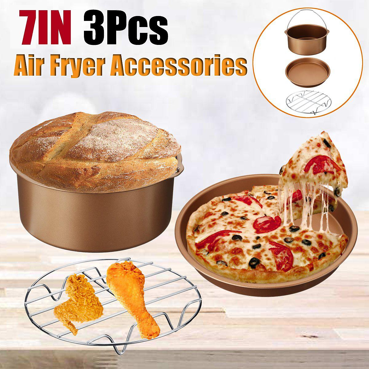 Buy 3Pcs 7 Air Fryer Accessories Set Chip Baking Basket Pizza Pan