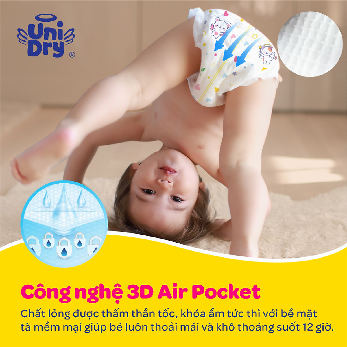 Tã dán em bé Siêu khô thoáng gói Super Jumbo Unidry G6X size L-68 miếng
