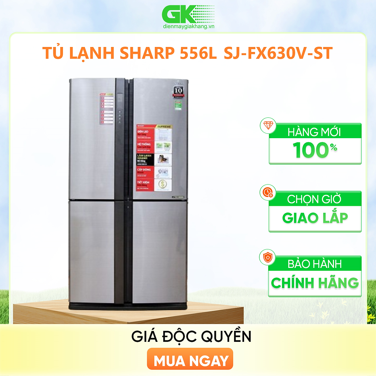 Tủ lạnh Sharp Inverter 556 lít SJ-FX630V-ST - Chỉ giao tại Hà Nội