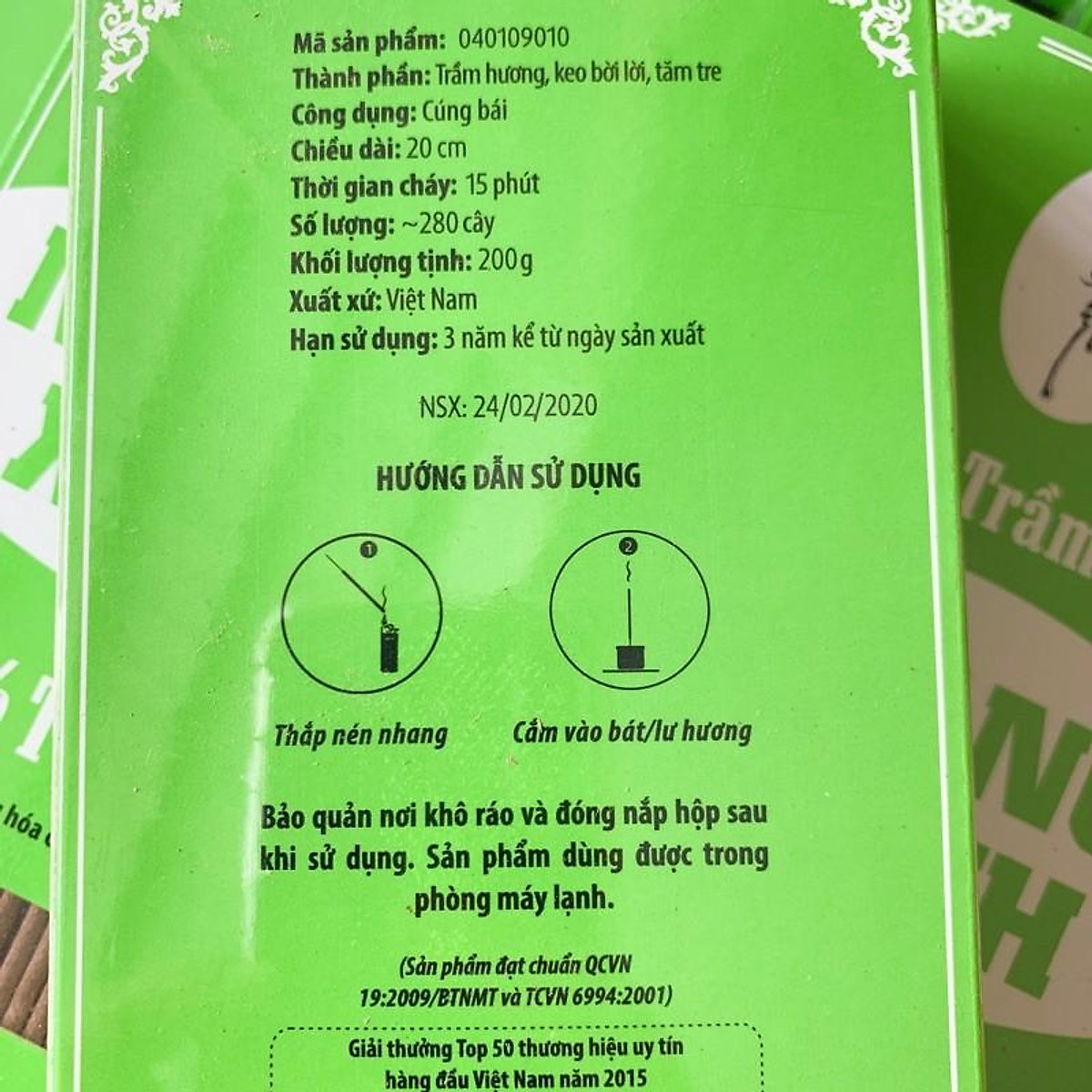 Nhang Xanh Trầm Hương - Cao 20cm Hộp 200 gram