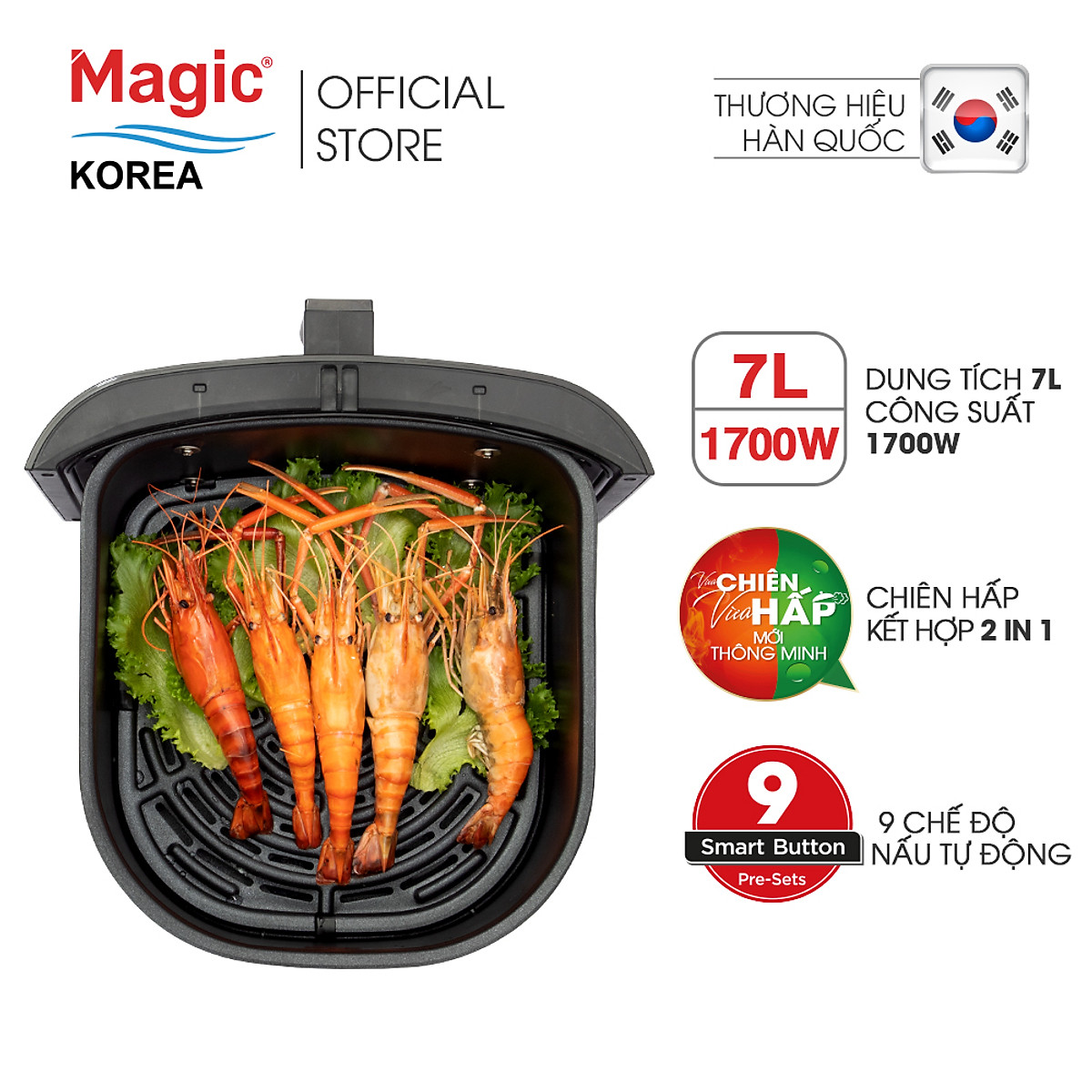 Nồi chiên không dầu kết hợp hấp Magic Korea A700 7L - Hàng chính hãng