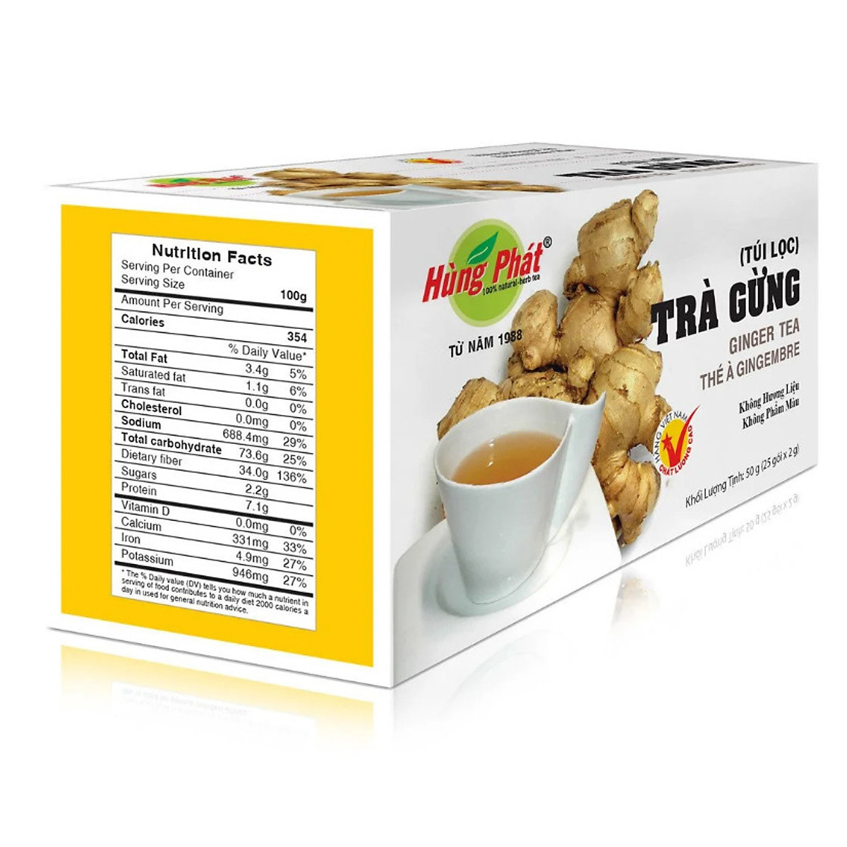Trà Gừng Túi Lọc Tiện Lợi Làm Ấm Cơ Thể Hỗ Trợ Tiêu Hóa Hộp 25 Gói - Trà Hùng Phát