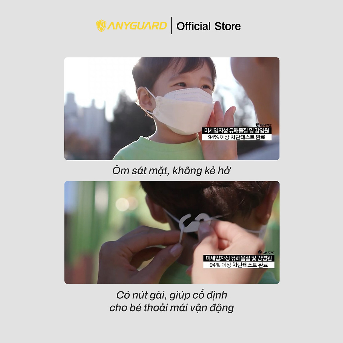 ComBo 10 Chiếc Khẩu Trang Trẻ Em KF94 - Form 3D Cao Cấp Chống Bụi Siêu Mịn 0.4um Anyguard Hàn Quốc Chính Hãng - 4 Lớp - 베이비 마스크 - Face Mask For Kids-ISO 9001:2015, ISO 13485:2016, QCVN 01:2017/BTC