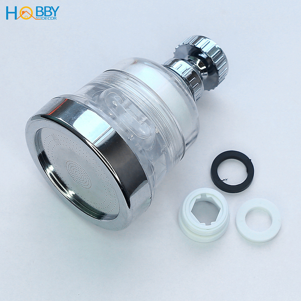 Đầu vòi tăng áp 3 chế độ có đầu lọc cặn HOBBY Home Decor VSTA3 - vỏ trong suốt - hỗ trợ tăng áp lực 3 chế độ phun ( TẶNG KÈM REN NỐI VÀ ĐẦU LỌC)