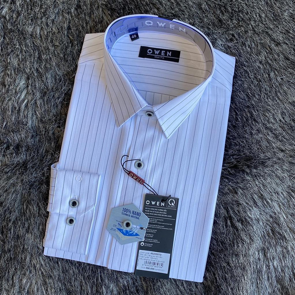 OWEN - Áo sơ mi dài tay OWEN Slimfit chất Nano chống nhăn màu trắng kẻ sọc 23557 - Áo sơ mi nam Owen Owen - Áo Sơ Mi Dài Tay Owen Slimfit Chất Nano Chống Nhăn Màu Trắng Kẻ Sọc 23557 - Áo Sơ Mi Nam Owen