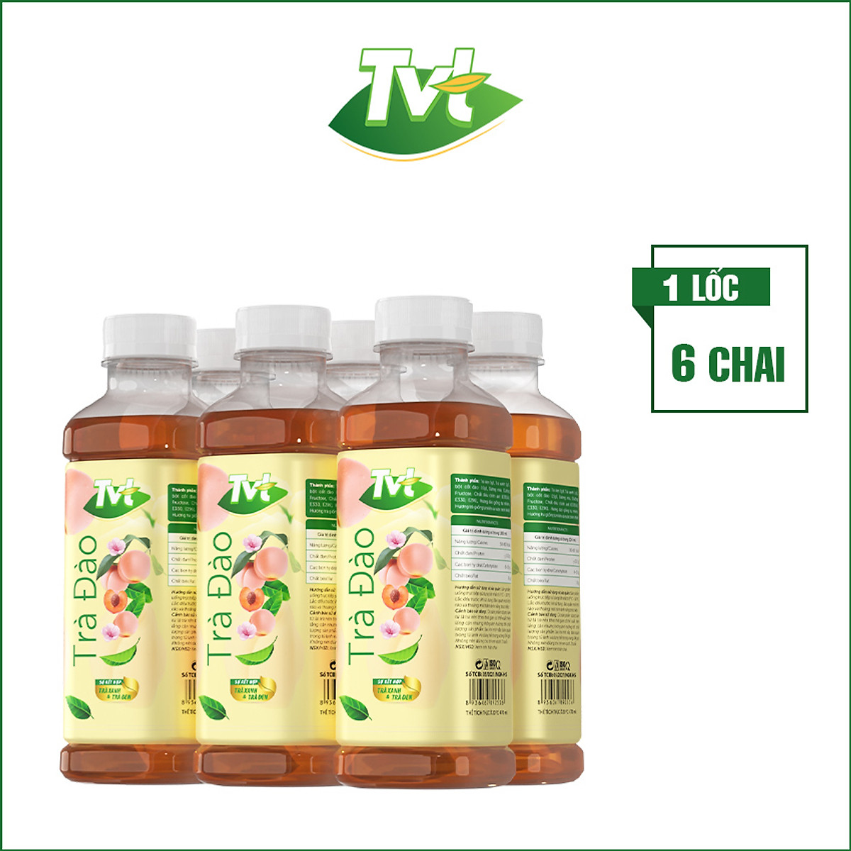 Mua [Lốc 06 chai 450ml] Trà Đào TVT tinh chất trà xanh, trà đen ...