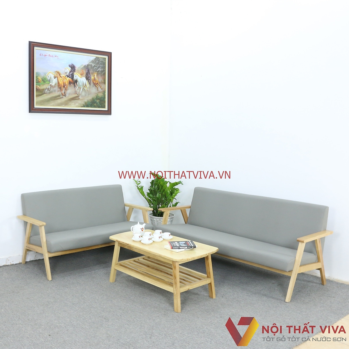 Bộ Sofa Văng Góc Chữ L Gỗ Sồi Nga Bọc Nệm Xám Đơn Giản Hiện Đại Bộ Sofa Văng Góc Chữ L Gỗ Sồi Nga Bọc Nệm Xám Đơn Giản Hiện Đại
