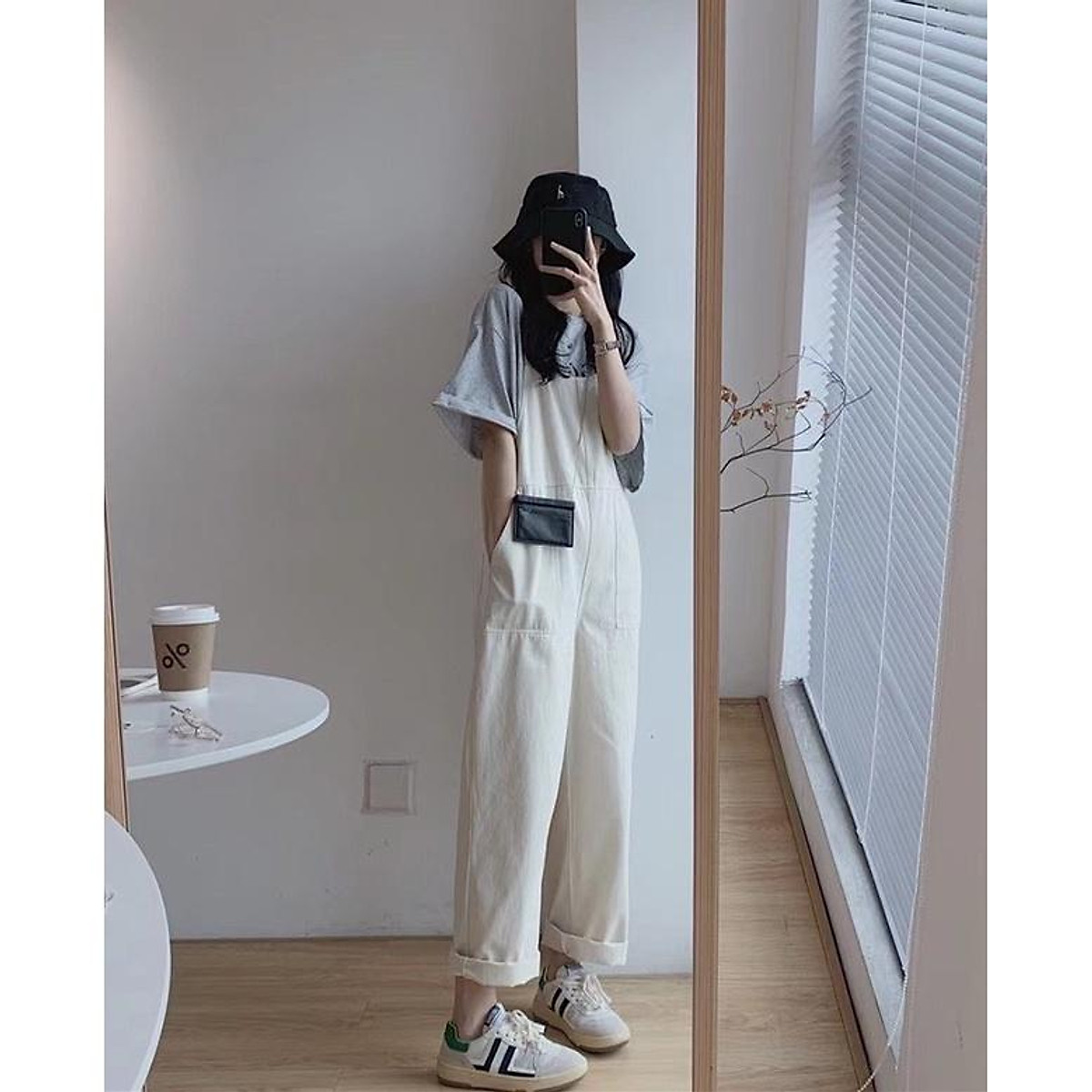 Yếm quần kaki nữ form rộng unisex oversize phong cách ulzzang màu be SB-0002