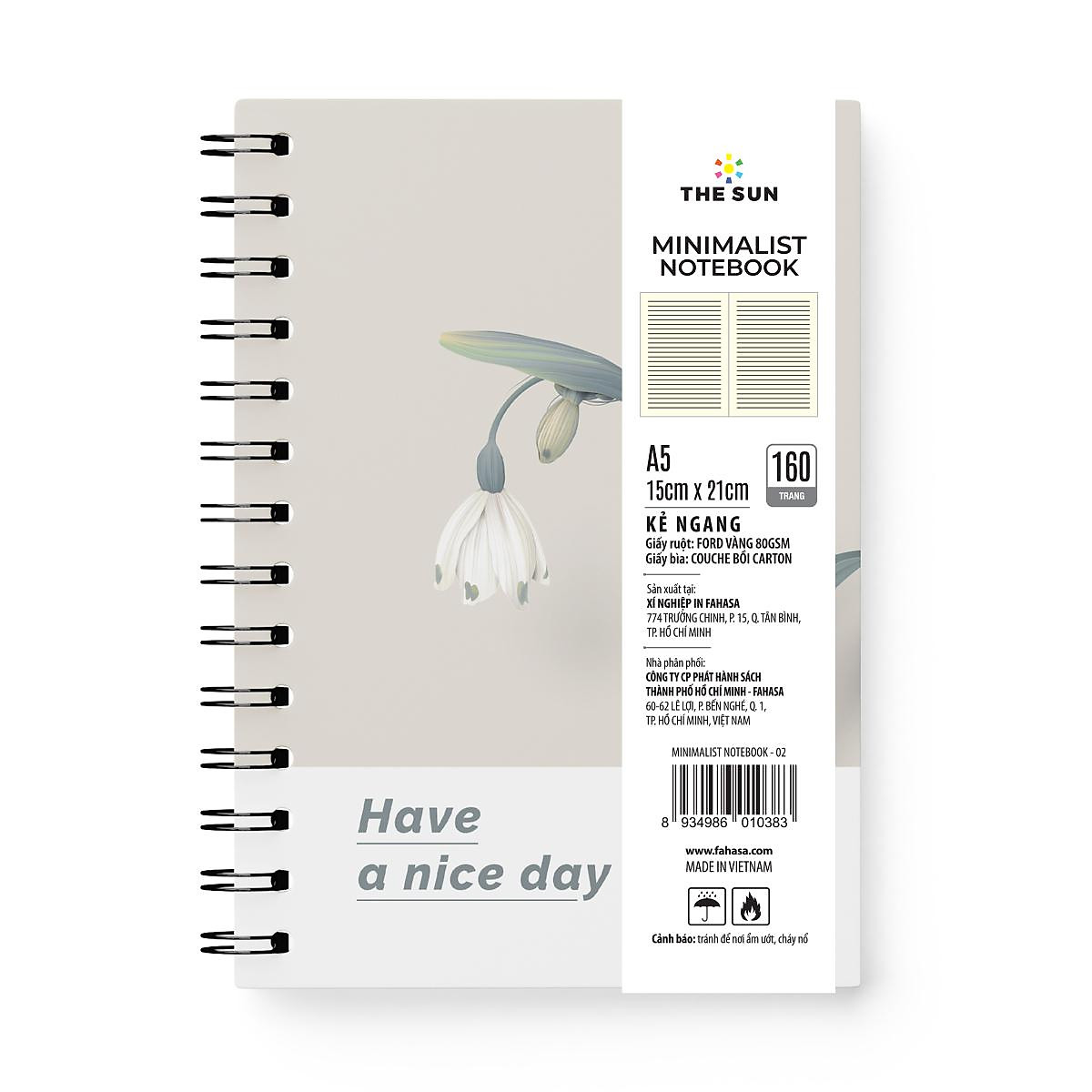 Sổ Lò Xo Bìa Cứng Minimalist A5 - Kẻ Ngang - 160 Trang 80gsm - The Sun 02