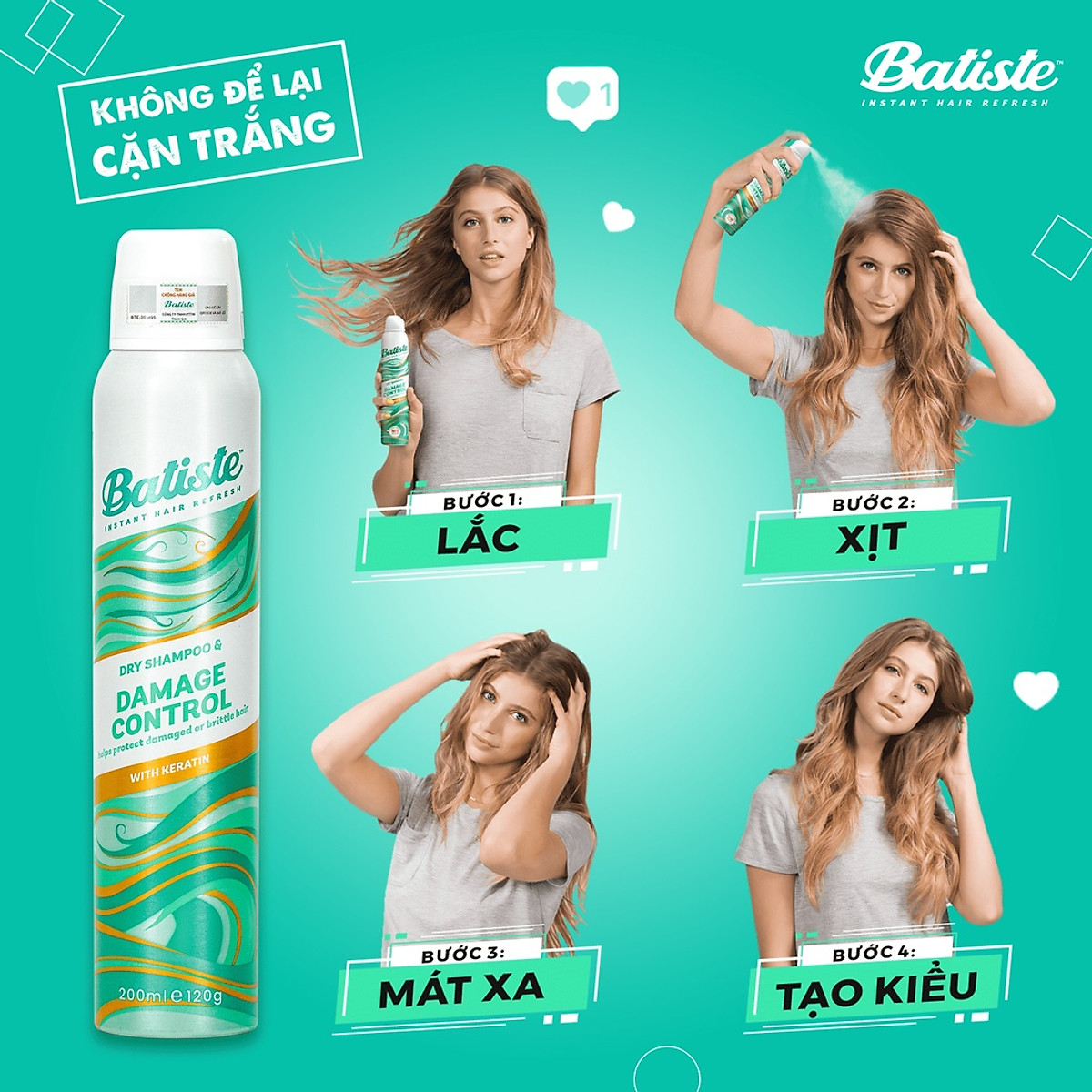 Dầu Gội Khô Dành Cho Tóc Hư Tổn Batiste Dry Shampoo Damage Control 200ml