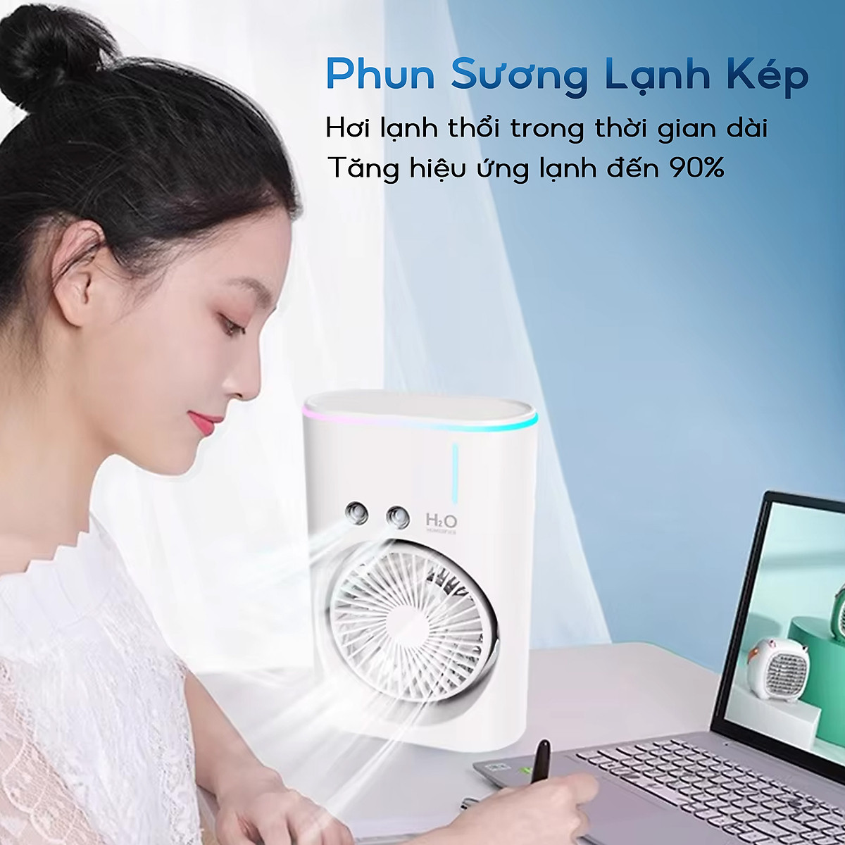 Quạt hơi nước tích điện Half Horse, xoay 180 pin 2500 mAh, thời gian sử dụng 6 tiếng, hàng chính hãng