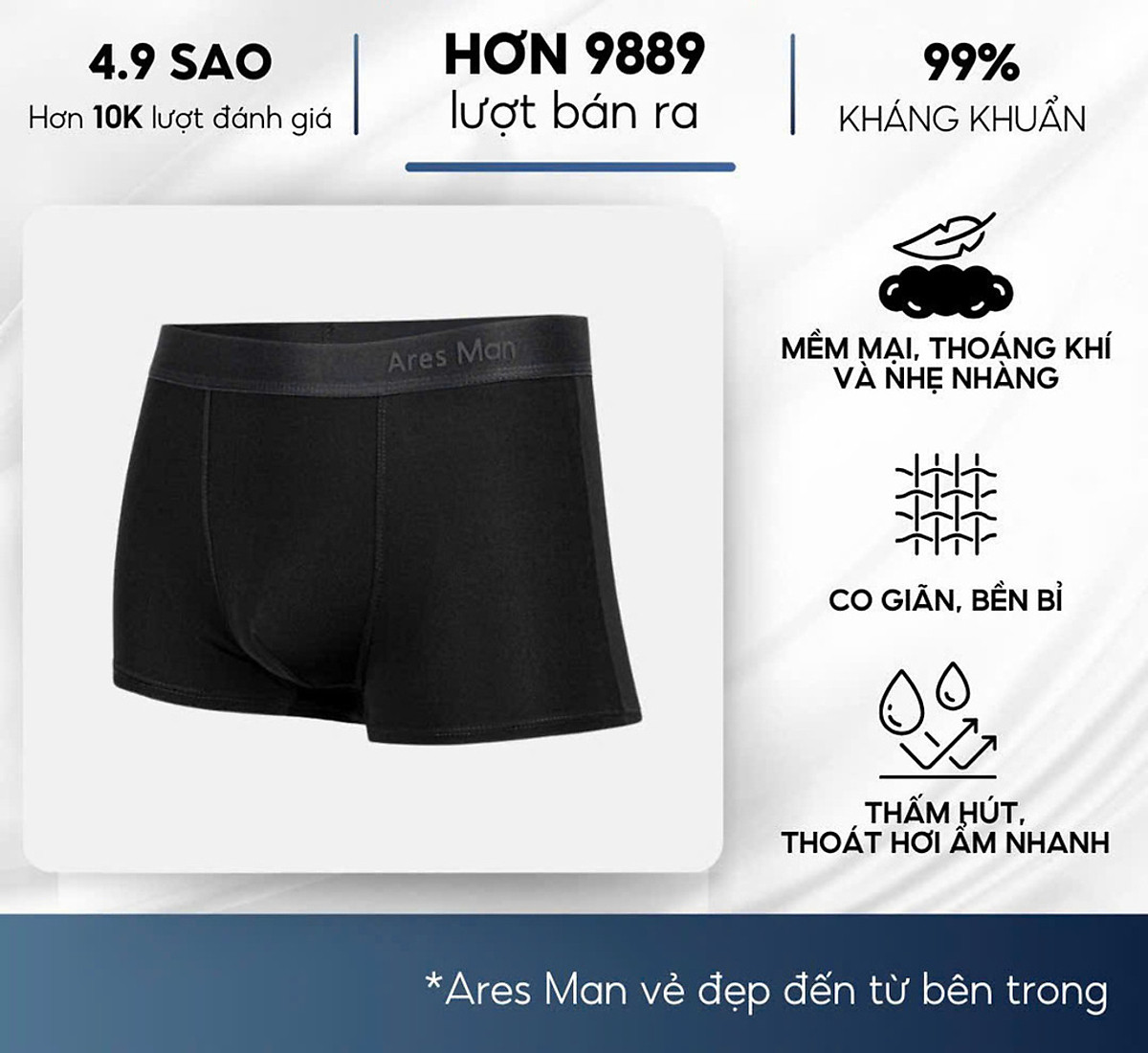 Quần boxer nam , quần lót đùi nam ALPHA được làm bằng chất thun lạnh mềm mịn thấm hút mồ hôi co giãn 4 chiều