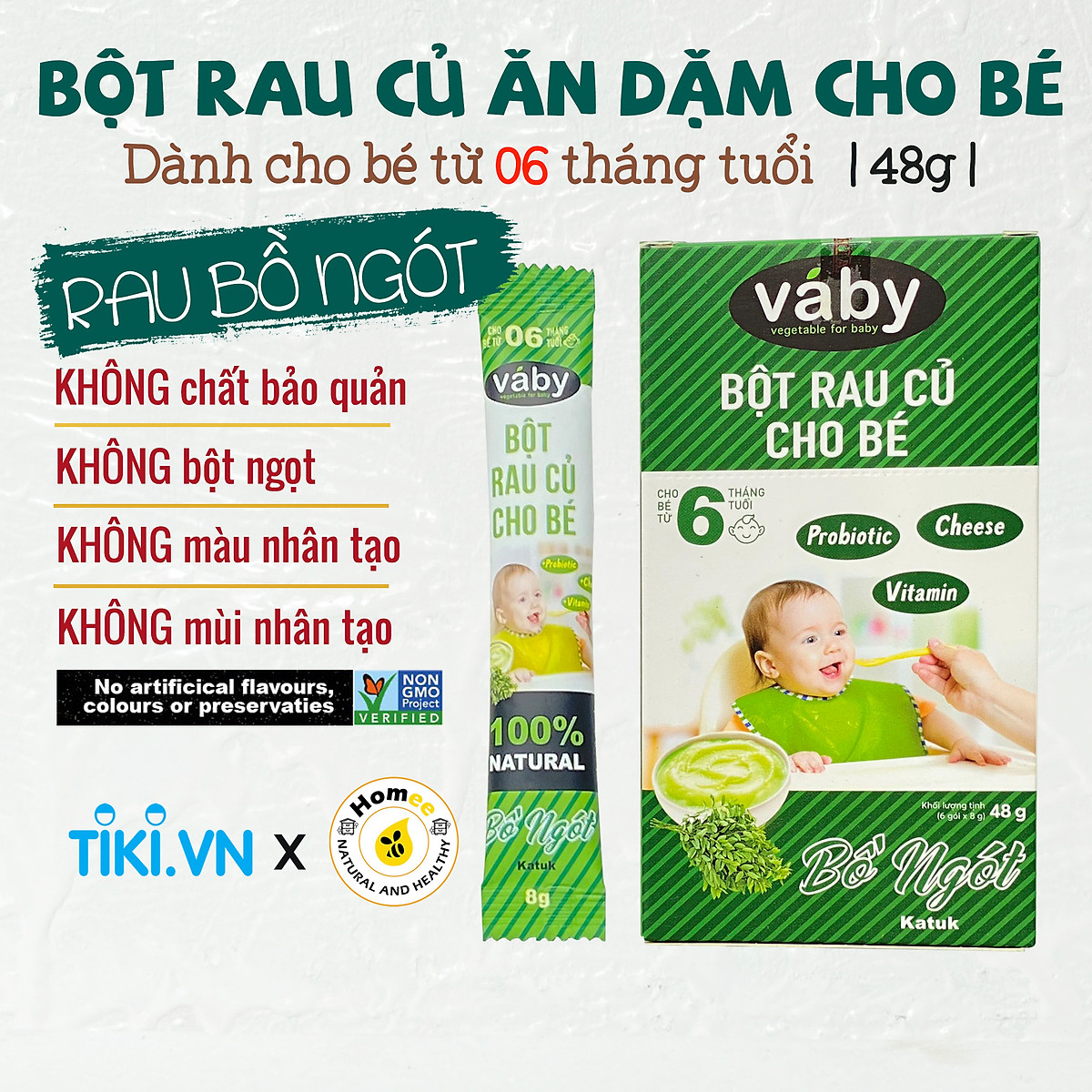 Bột nêm Rau Bồ Ngót & Phô Mai dành cho bé ăn dặm VABY 48g / 90g - Gia vị nêm và rắc dành cho bé từ 6 tháng | Sản phẩm của công ty 9 Nghĩa