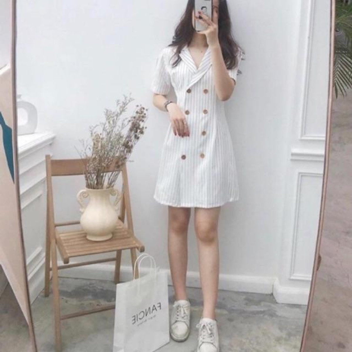 Đầm Vest màu trắng dập ly Big Size 65kg  Quần Áo Xưởng May ANN