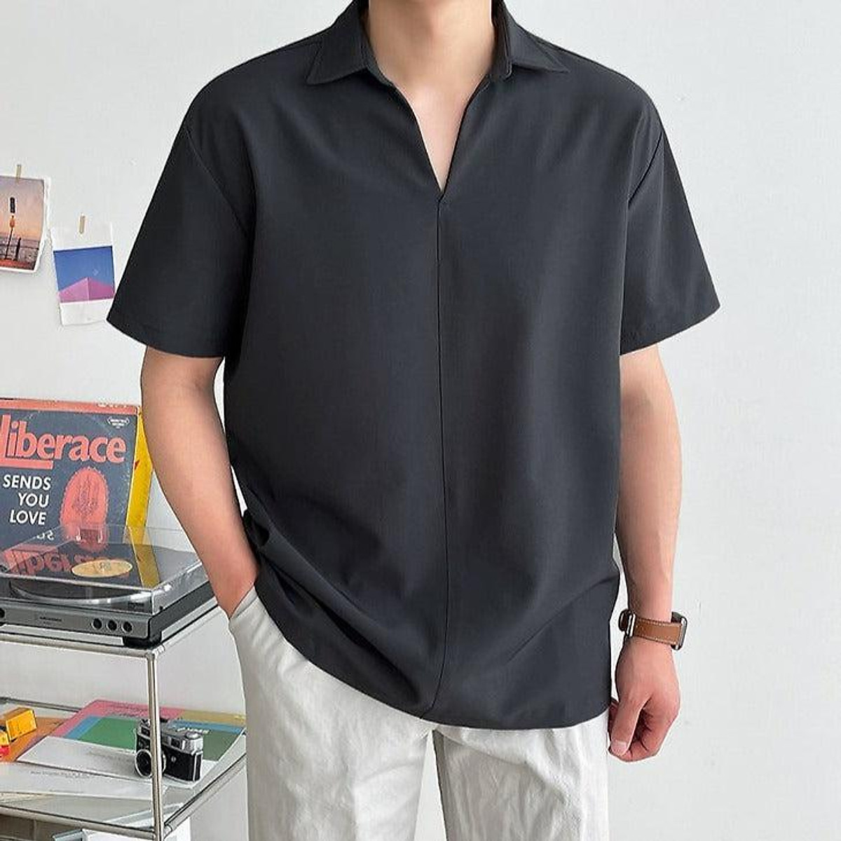 Mua Áo Sơ mi tay lỡ Nam Nữ Unisex Viền Chỉ form rộng áo sơ mi ngắn tay vải lụa thời trang #46 Mua Áo Sơ mi tay lỡ Nam Nữ Unisex Viền Chỉ form rộng áo sơ mi ngắn tay vải lụa thời trang