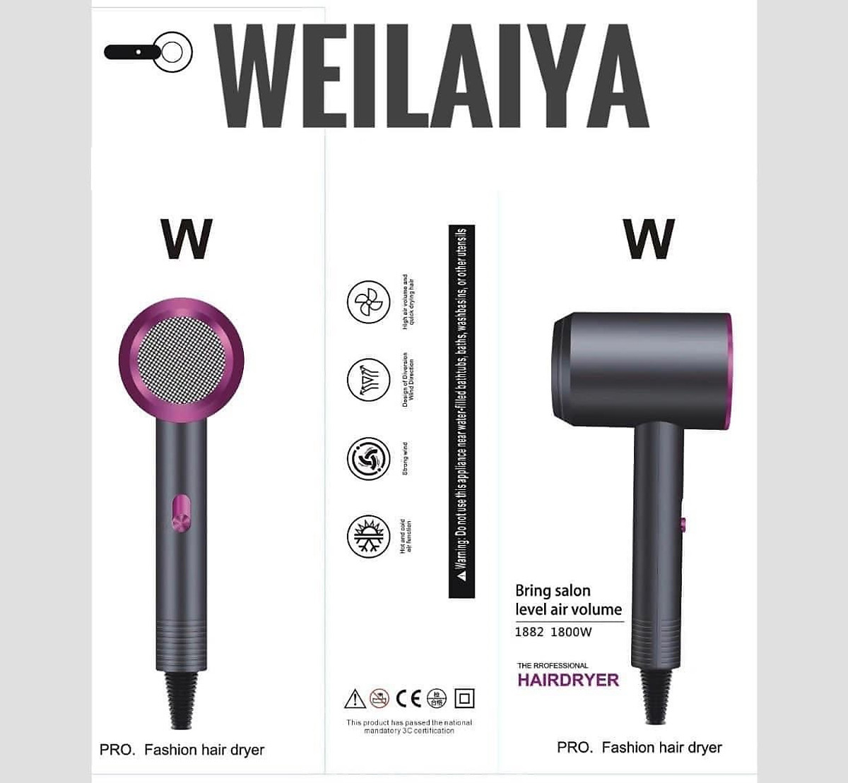 Máy sấy tóc Weilaiya -  tốc độ cao sấy nhanh khô, nhiệt độ thông minh đảm bảo độ bóng ẩm của tóc