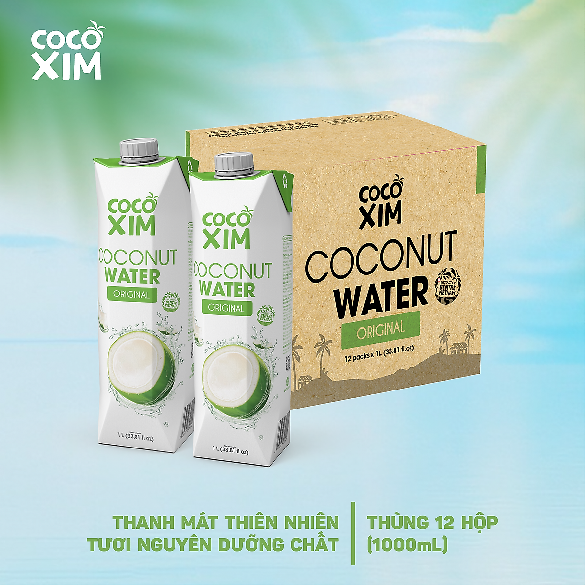 Thùng 12 Hộp Nước Dừa Cocoxim Xanh (1000ml x12 Hộp)