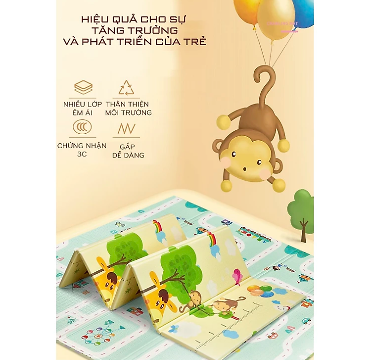 Thảm xốp gấp gọn KG42 2 mặt cho bé họa tiết hình thú dễ thương giao ngẫu nhiên kích thước 180x200x1cm- Hàng chính hãng