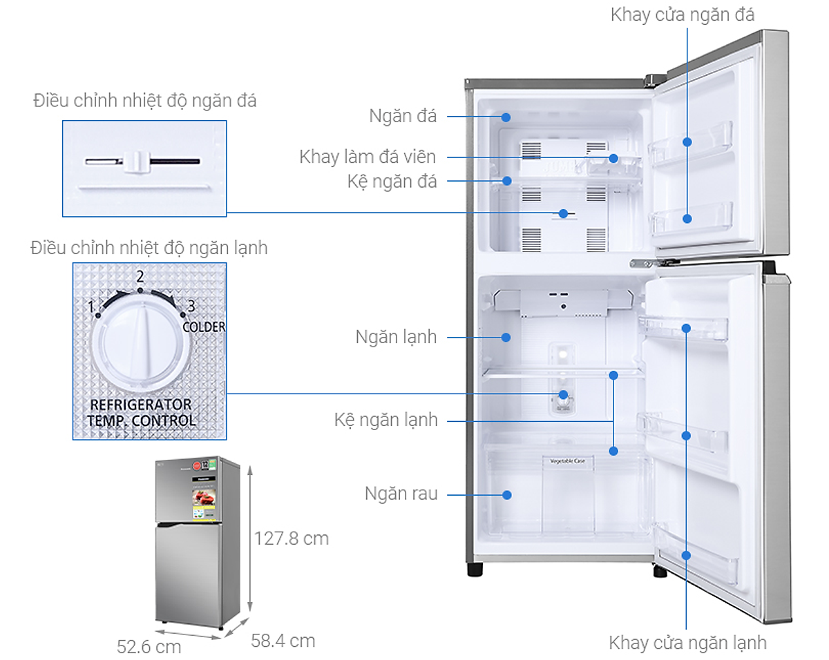 Tủ lạnh Panasonic Inverter 170 lít NR-BA190PPVN - Kháng khuẩn tinh thể bạc Ag+ - Hàng chính hãng