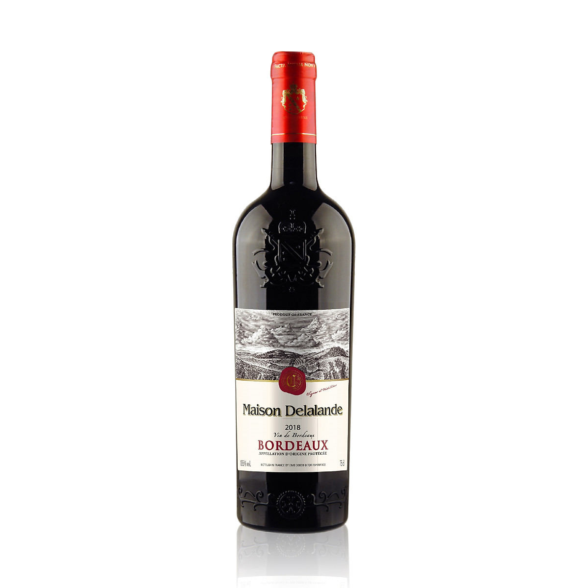 {Freeship 50K} Rượu Vang Đỏ Maison Delalande Vin De Bordeaux Appellation D'Origine Protégée 2018. Nồng Độ 13.5%. [Không hộp]