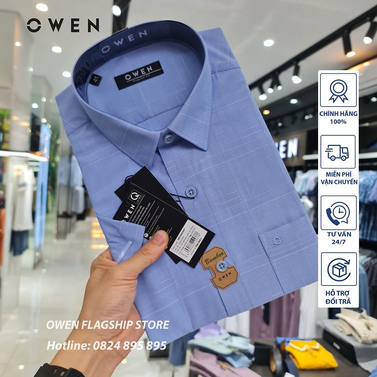 Owen - Áo Sơ Mi Nam Cộc Tay Dáng Regular Sợi Tre - Mã Ar220024Nt
