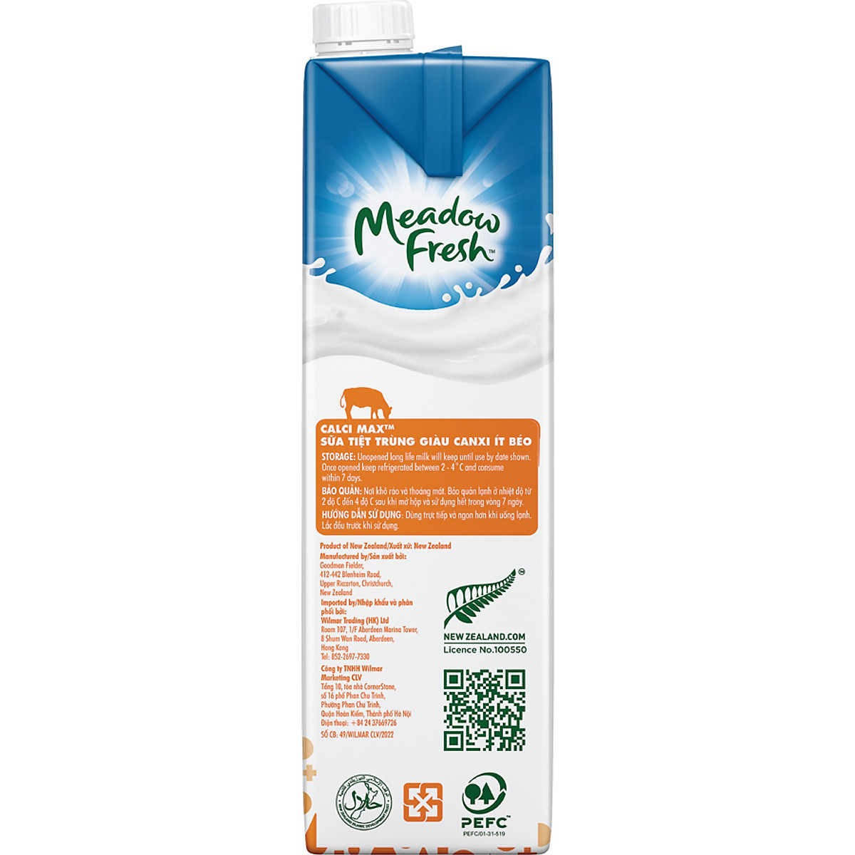 Thùng 12 hộp Sữa Tươi Tiệt Trùng Giàu Canxi Ít Béo Meadow Fresh 1L hàng New Zealand