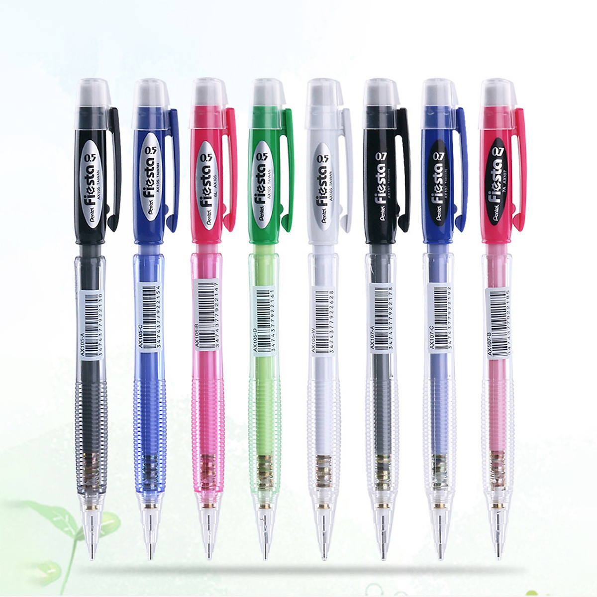 Bút Chì Kim Pentel Fiesta AX105 (0.5mm) và AX107 (0.7mm) | Thiết Kế Thân Trong Đẹp Mắt | Trang Bị Đầu tẩy | 4 Màu Vỏ