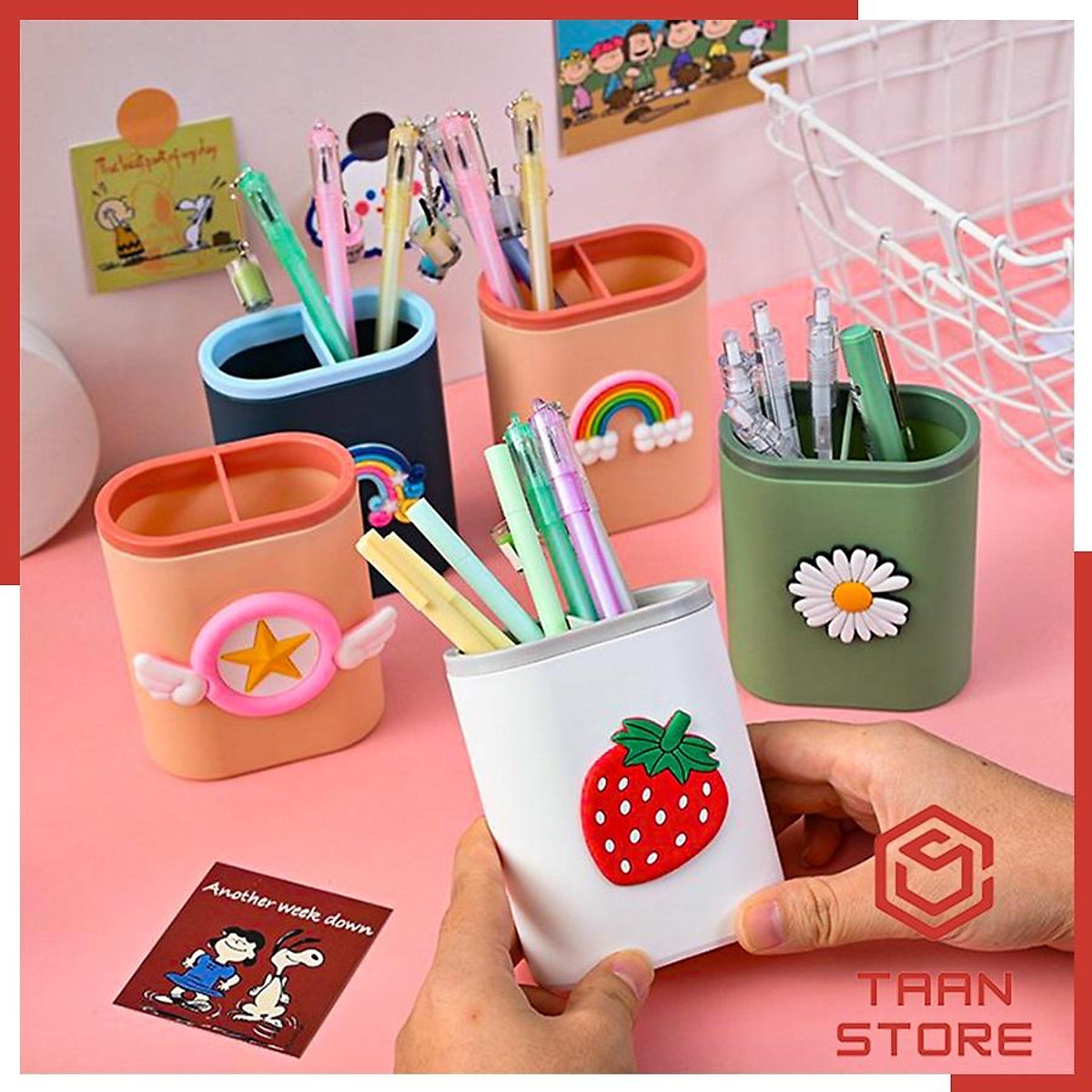 Ống Lọ Hộp Cắm Đựng Bút Và Cọ Trang Điểm Để Bàn Văn Phòng Mini Cute Xinh Xắn - Xanh Nhạt | Anhhuyenstore | Tiki