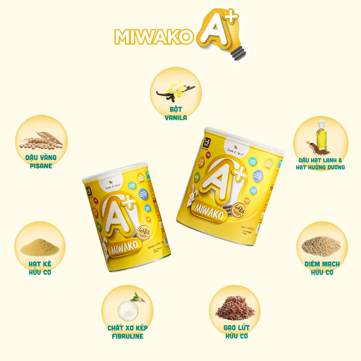 Sữa Miwako A+ Sữa Hạt Cho Bé Tăng Chiều Cao Ngủ Ngon Phát Triển Thông Minh, Sữa Không Đường 700g Vị Vani x3 Hộp - miwako