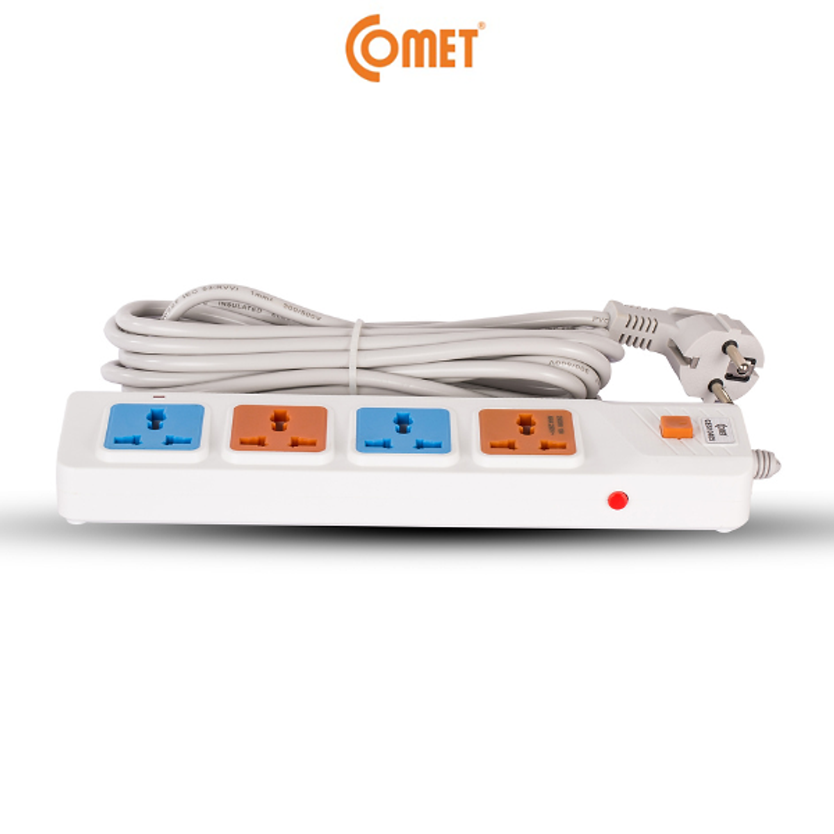 Ổ Cắm Điện Nối Dài COMET CES10405 Dây Dài 5M, 4 Lỗ 3 Chấu, Chất Liệu Nhựa Pp Chống Cháy, Có Cầu Chì Bảo Vệ