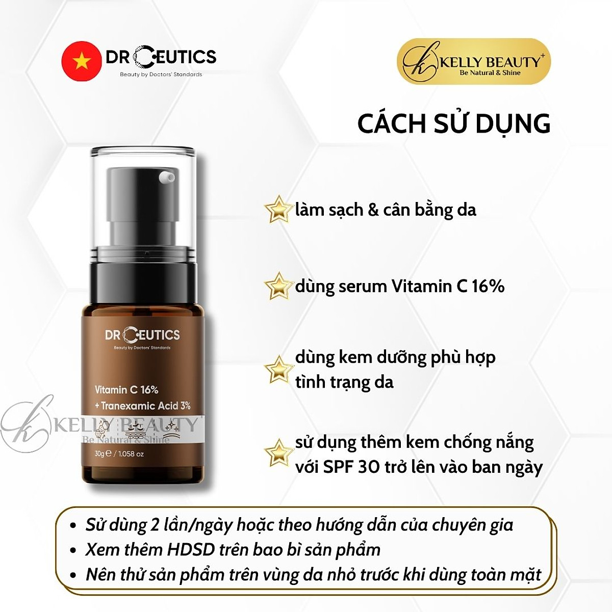 Tinh Chất Chống Lão Hóa, Sáng Da DrCeutics Vitamin C 16% + Tranexamic 3% Kelly Beauty