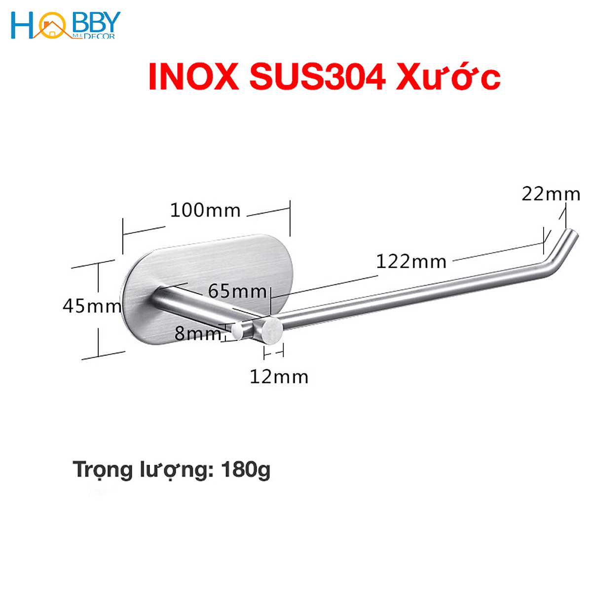 Kệ treo cuộn giấy vệ sinh inox 304 dán tường Hobby Home Decor G8