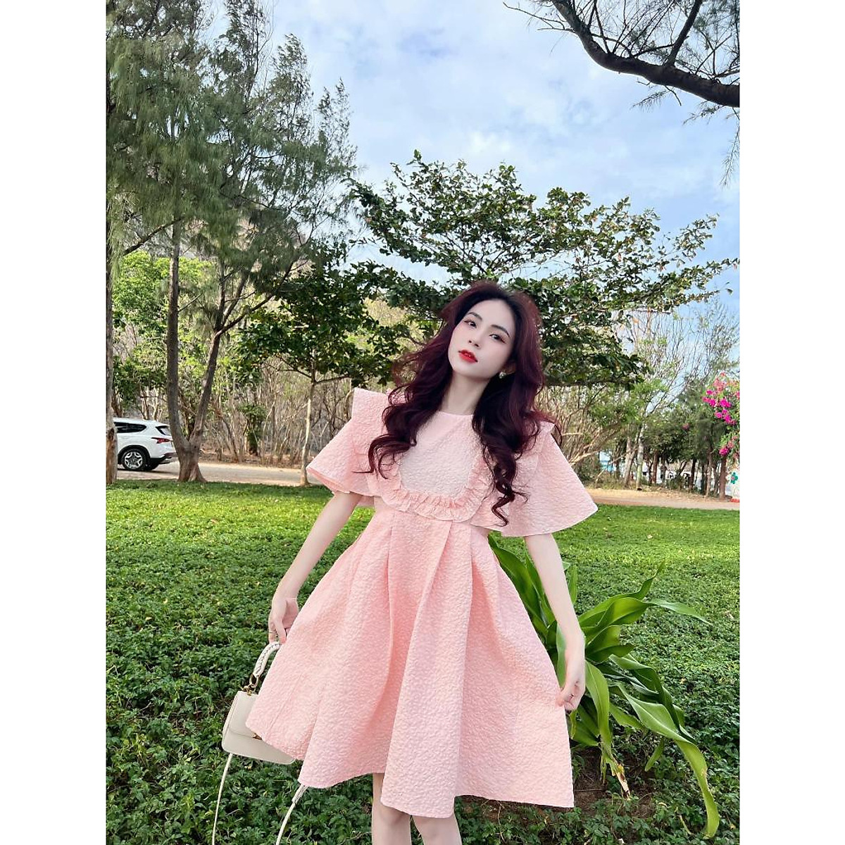 Váy xốp hoa mai tay bánh bèo phong cách tiểu thư KAZY DRESS V012