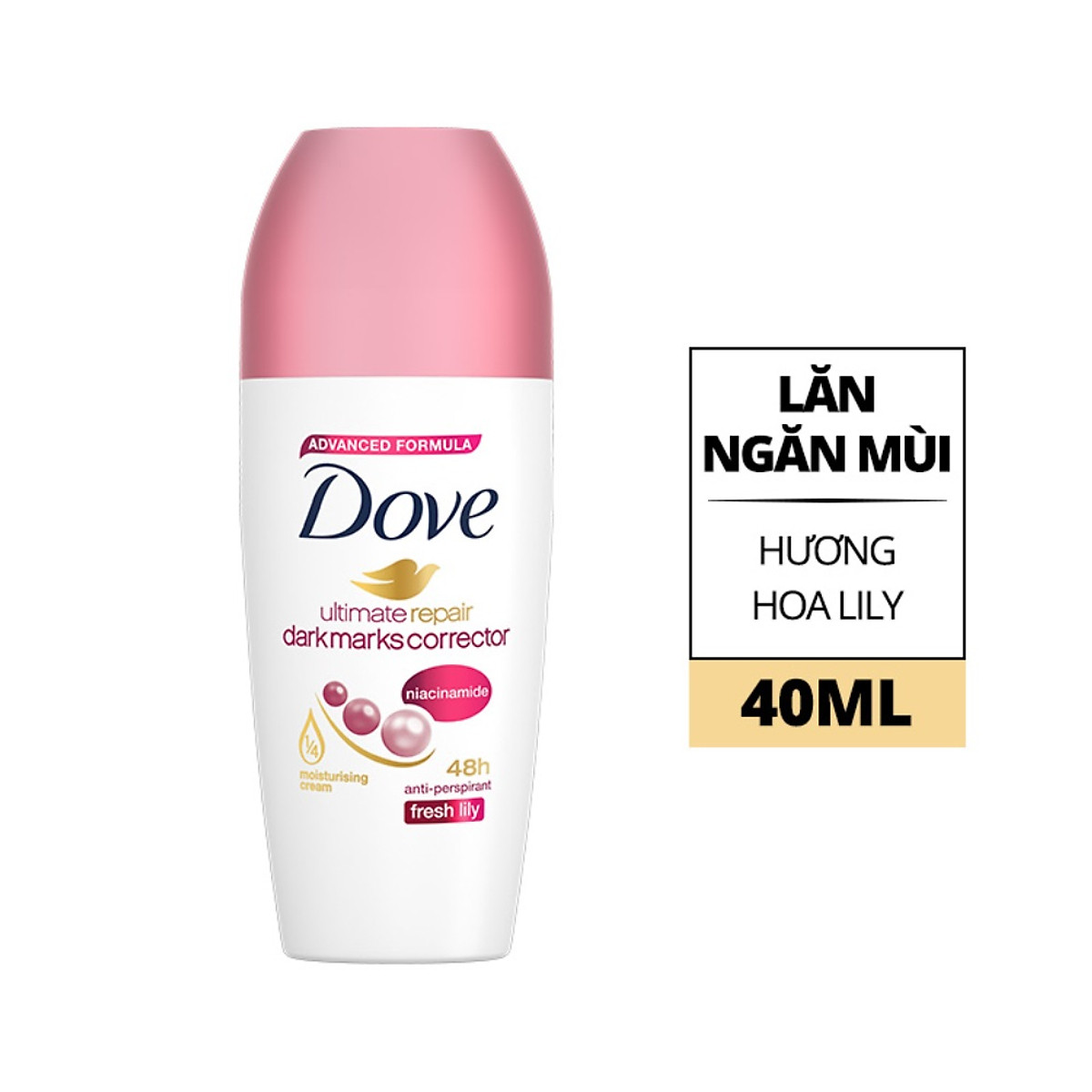 Lăn Khử Mùi Dove Chứa Niacinamide Giúp Sáng Da Mờ Thâm Hương Fresh Lily 40ml