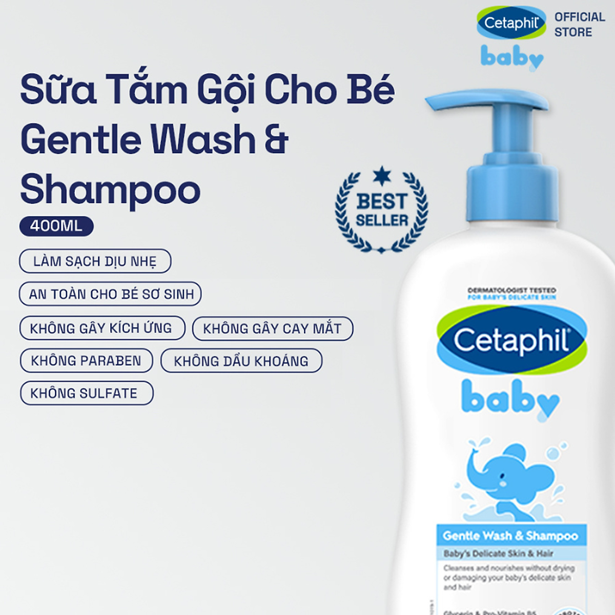 Sữa tắm gội dịu lành cho bé Cetaphil Baby Gentle Wash & Shampoo 400ml
