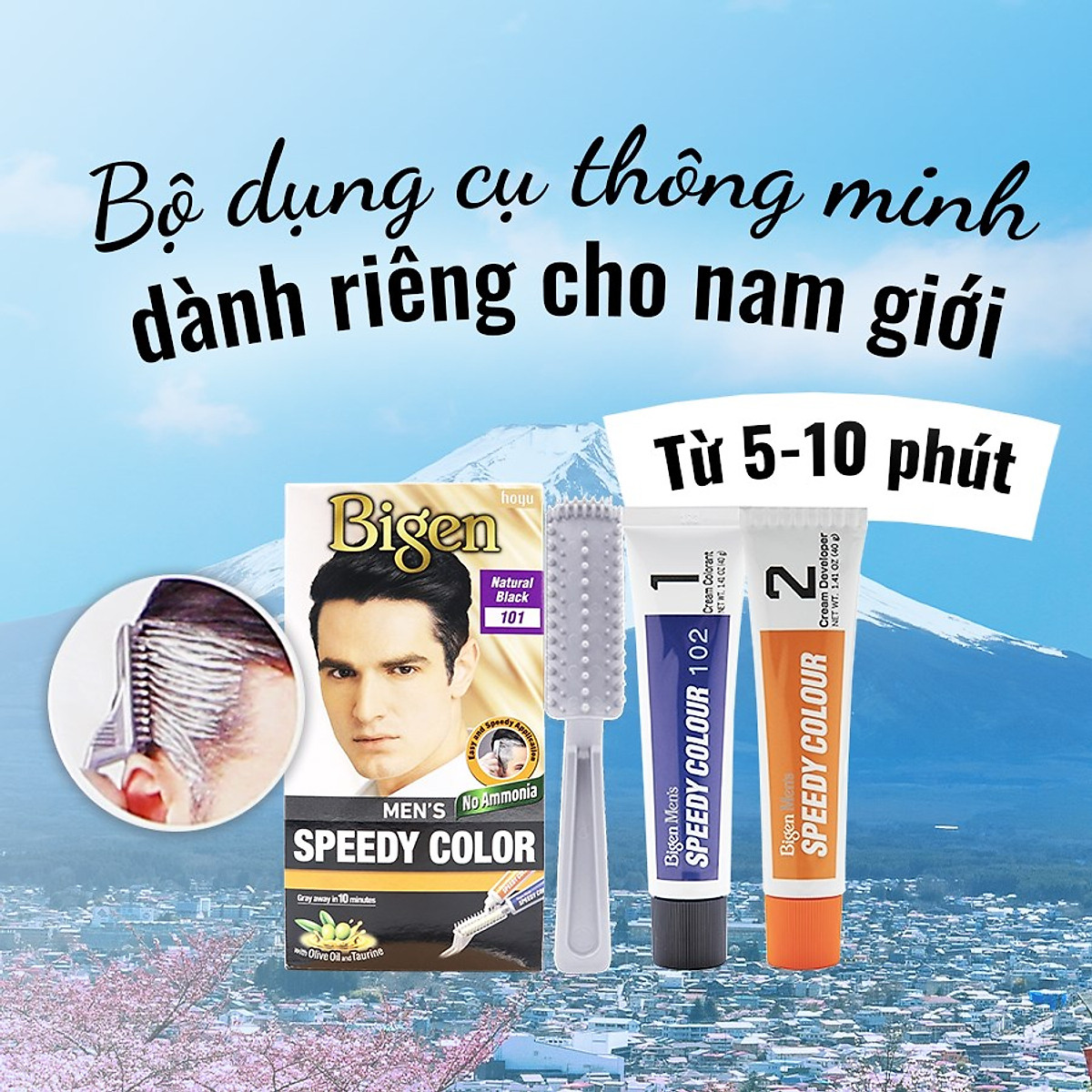 Thuốc nhuộm phủ bạc Bigen Men dành cho nam, nhuộm tóc bạc hoàn toàn, mùi dễ chịu, tiện lợi 80ml dạng kem