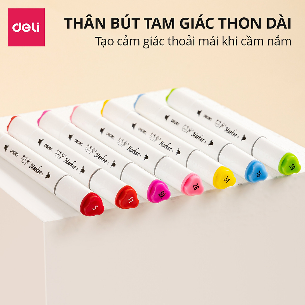 Bút Màu Dạ Marker 2 Đầu Cho Học Sinh Deli - 12/24/36/48/60 Màu Có Thể Rửa, Giặt Sạch Calligraphy Tô Màu Đi Nét Vẽ Tranh