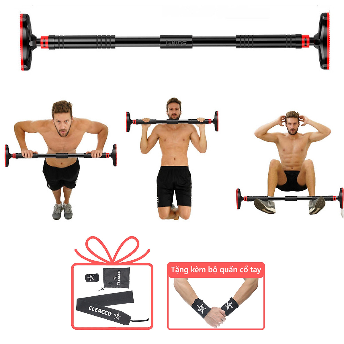 Xà Đơn Treo Tường Gắn Cửa Điều Chỉnh Độ Dài Linh Hoạt ,Mẫu Mới Chất Liệu Thép Không Gỉ Chịu Lực 150kg , Tay Cầm Bọc Đệm PVC Chống Trượt