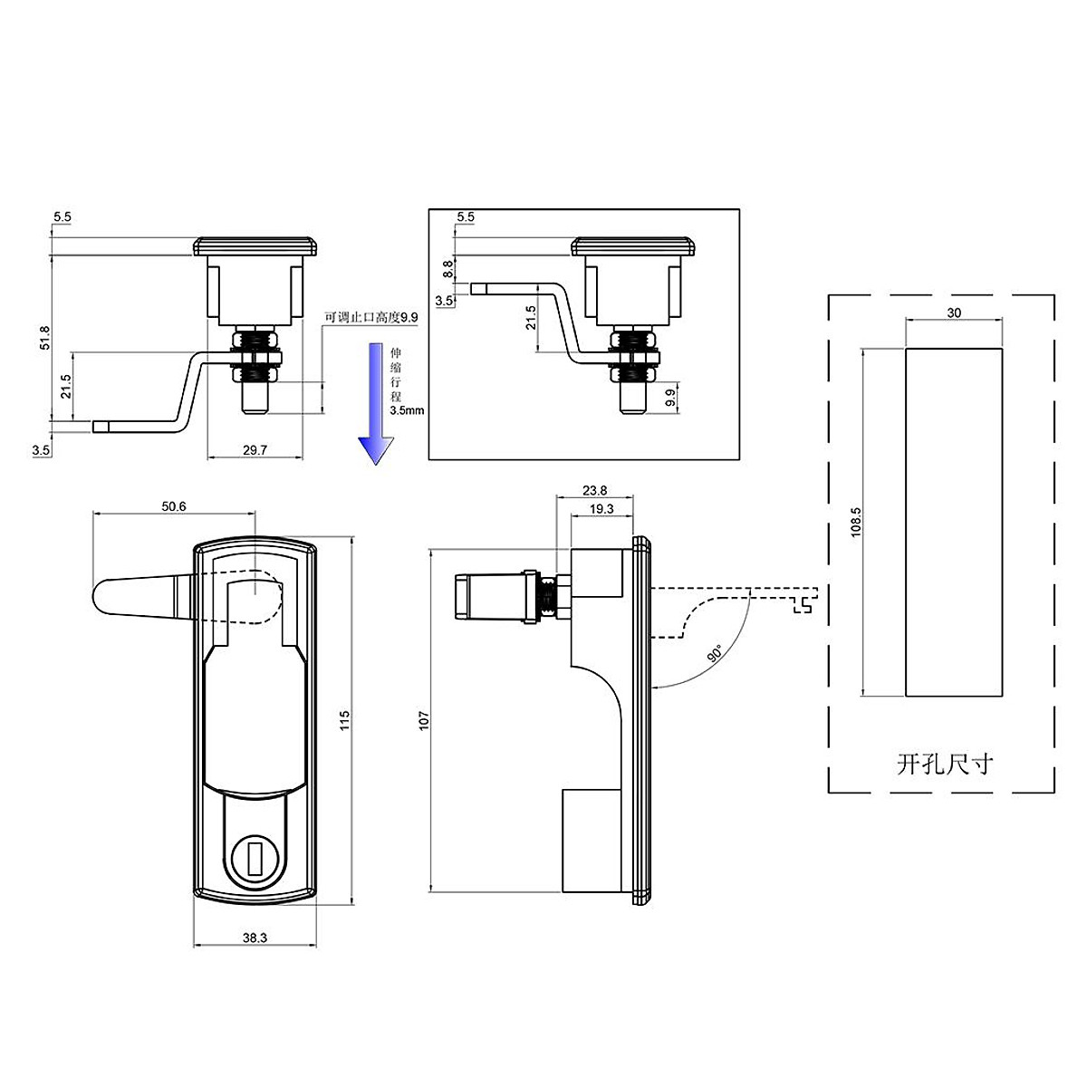 Stainless Steel Compression Latch Replacement With Keys Flush Lever Lock