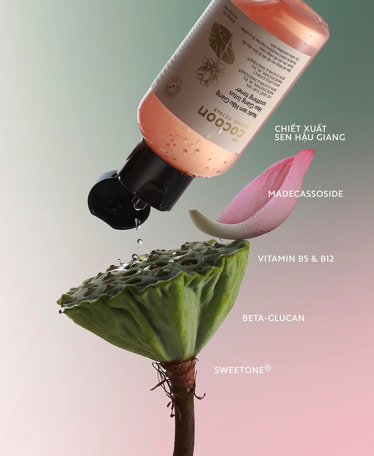 Nước sen Hậu Giang (toner) giúp phục hồi cho da rất nhạy cảm Cocoon 310ml