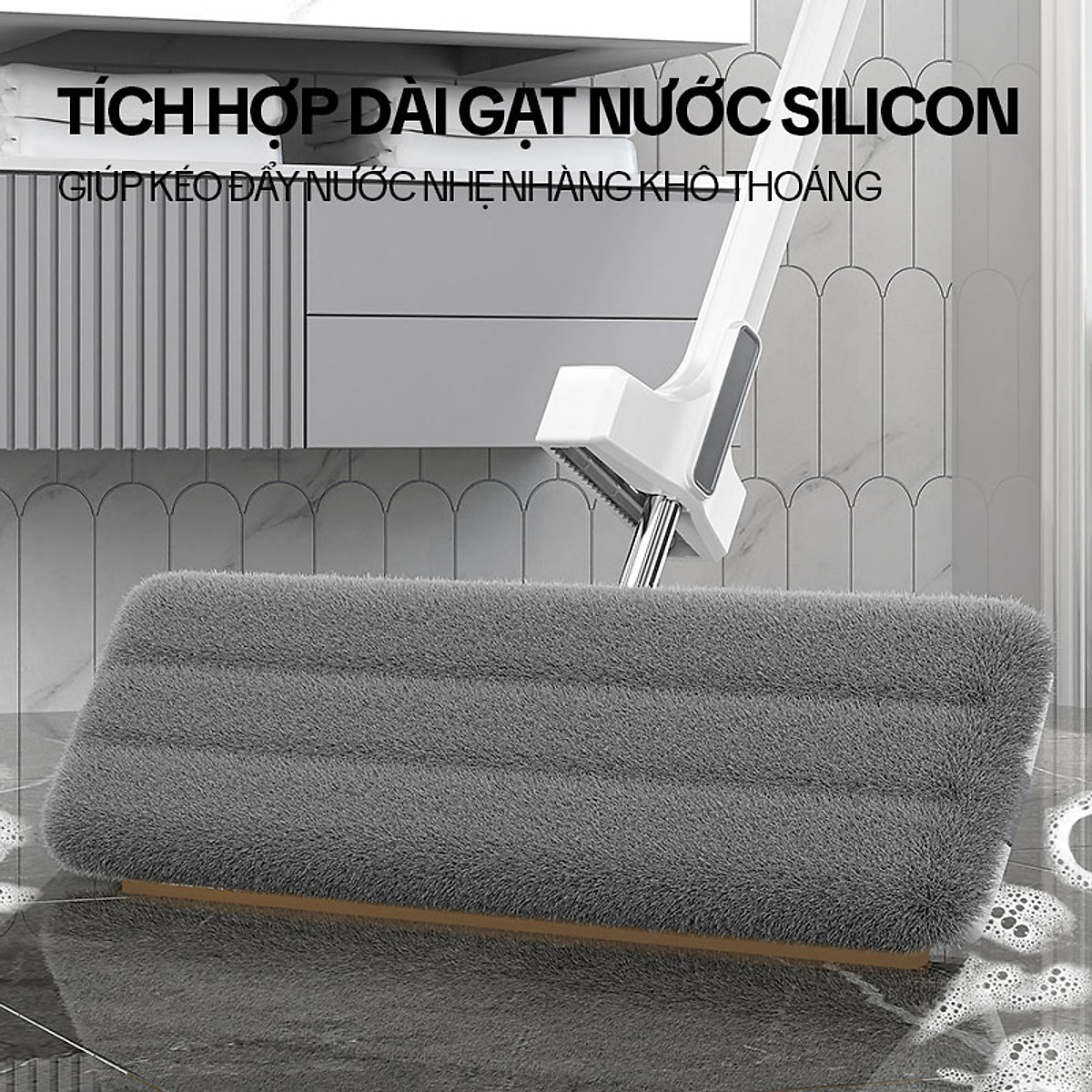 Cây lau nhà tự vắt KITIMOP MONSTER 45CM chổi lau nhà thông minh xoay 360 độ lau sàn làm sạch, 3 bông lau