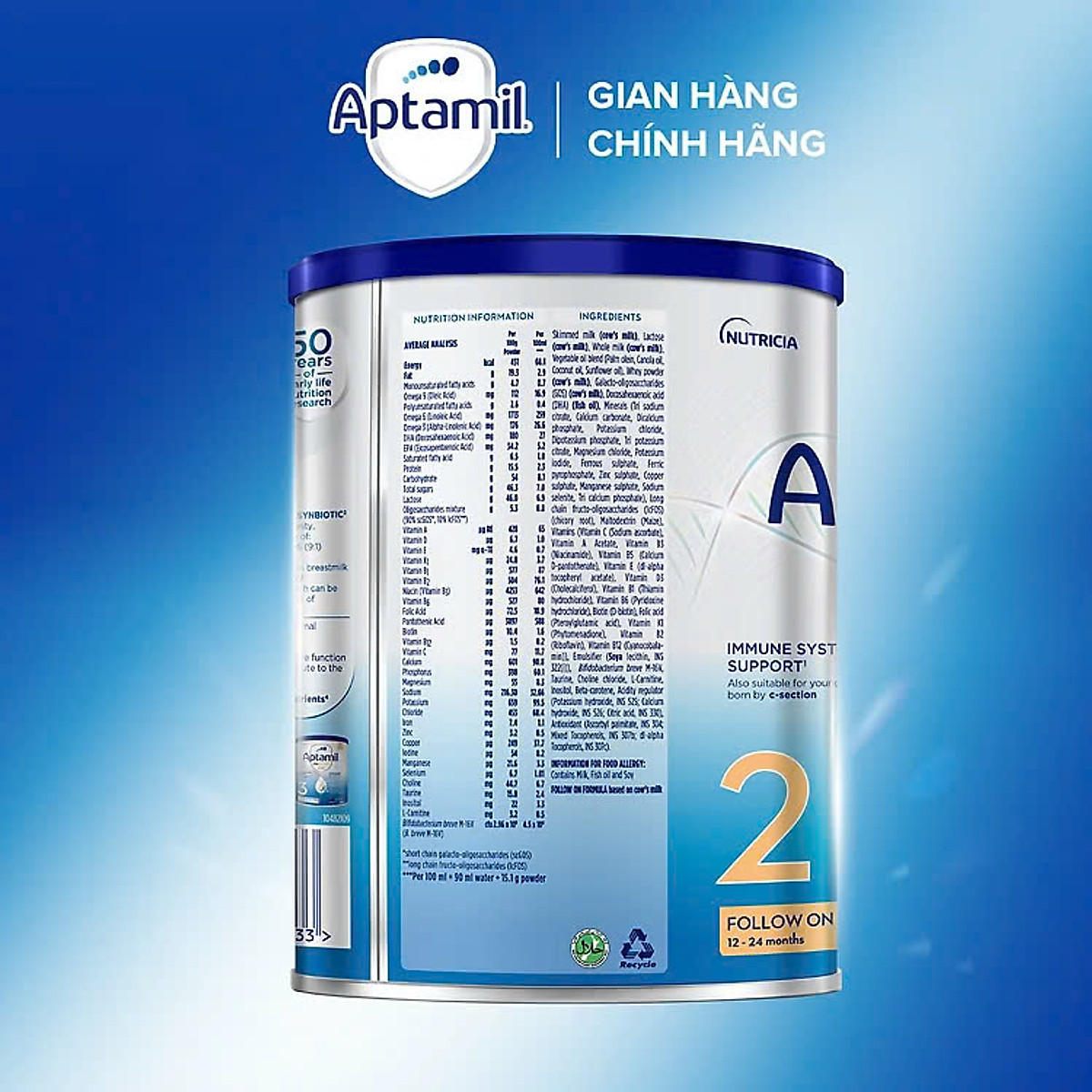 Combo 4 Sản phẩm dinh dưỡng công thức Aptamil Profutura Cesarbiotik 2 Follow On Formula (Dành cho trẻ từ 12 -24 tháng tuổi), 800g
