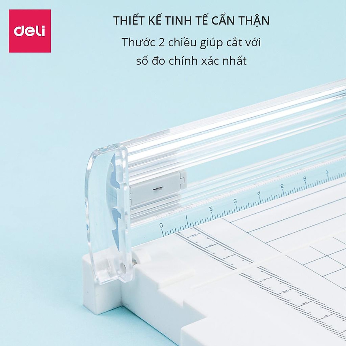 Bàn cắt giấy khổ A4 mini Deli tiện lợi - cắt được giấy 300gsm - có thể điều chỉnh kích thước - an toàn khi sử dụng - 14251