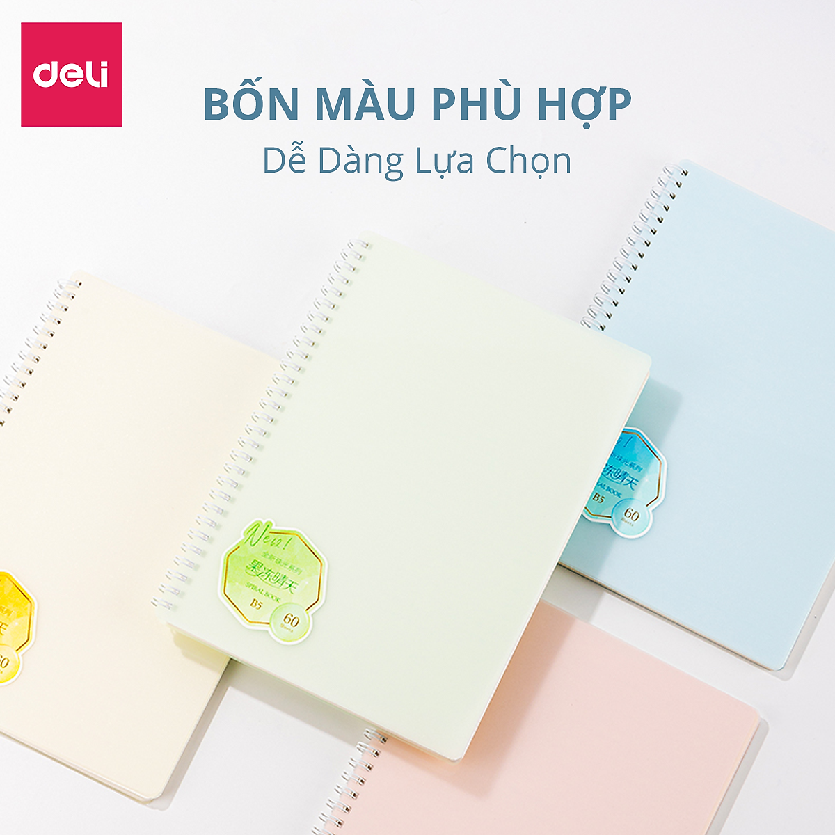 Sổ Tay Ghi Chép Lò Xo Bìa Nhựa A5 / B5 120 Trang 100 Trang 80 Gsm Kẻ Ngang Màu Pastel Deli - Phù Hợp Làm Sổ Kế Hoạch, Sổ Nhật Kí, Tập Vở Ghi Chép - QLPA560 QLPB560 VLPA550 VLPB550
