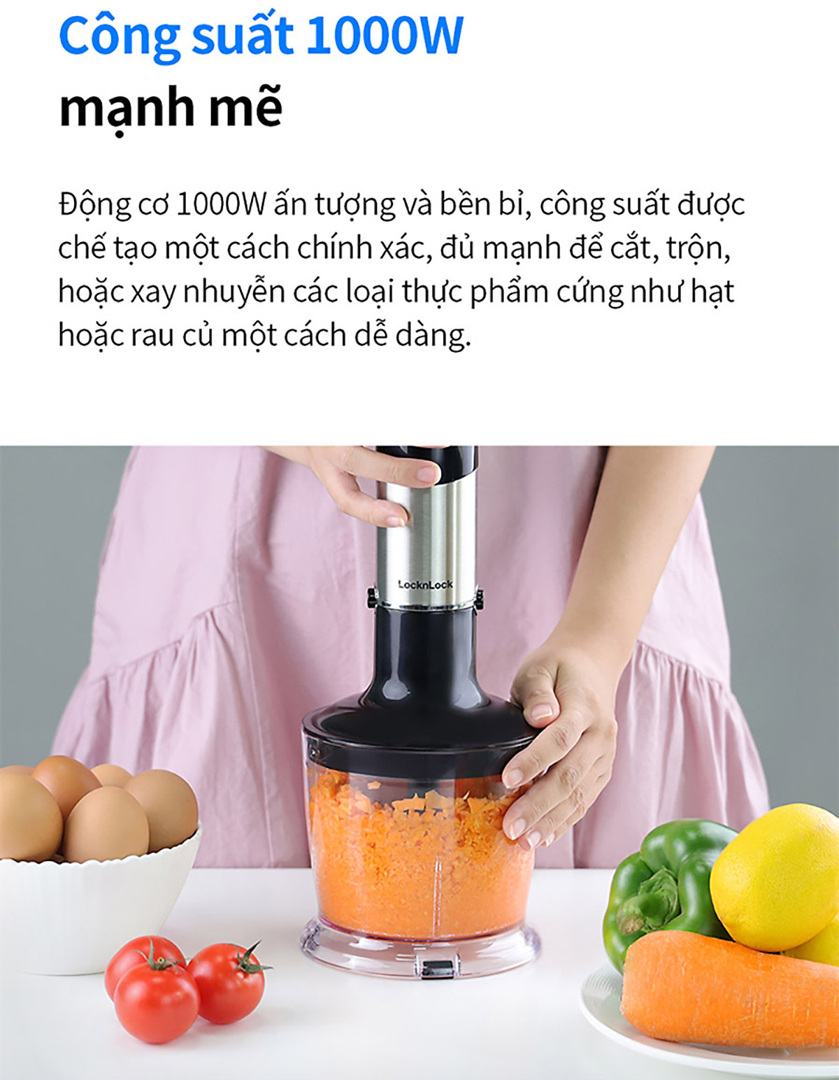 Máy xay cầm tay LocknLock - Hand Blender EJM559BLK (1000W) - Màu đen - Hàng chính hãng