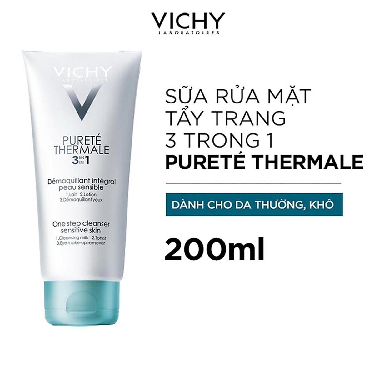 Sữa rửa mặt tẩy trang 3 tác dụng Vichy Purete Thermal One Step Cleanser 200ml